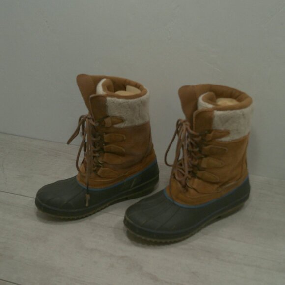 Khombu Cozy Top Sweater Knit Lined Tan Suede Waterproof Winter Snow Boots Size 7 - Picture 6 of 15